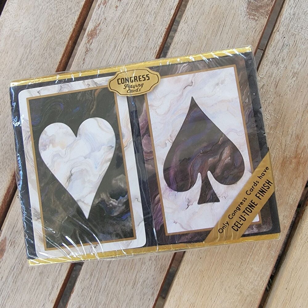Vintage Congress Black Marble Double Deck Playing Cards Presentation Box Sealed